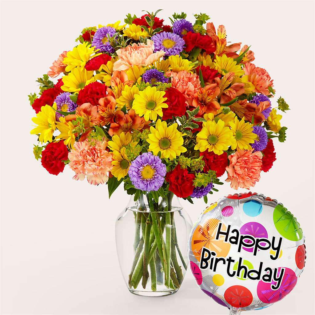Ramo Caleidoscopio con Globo de Cumpleaños