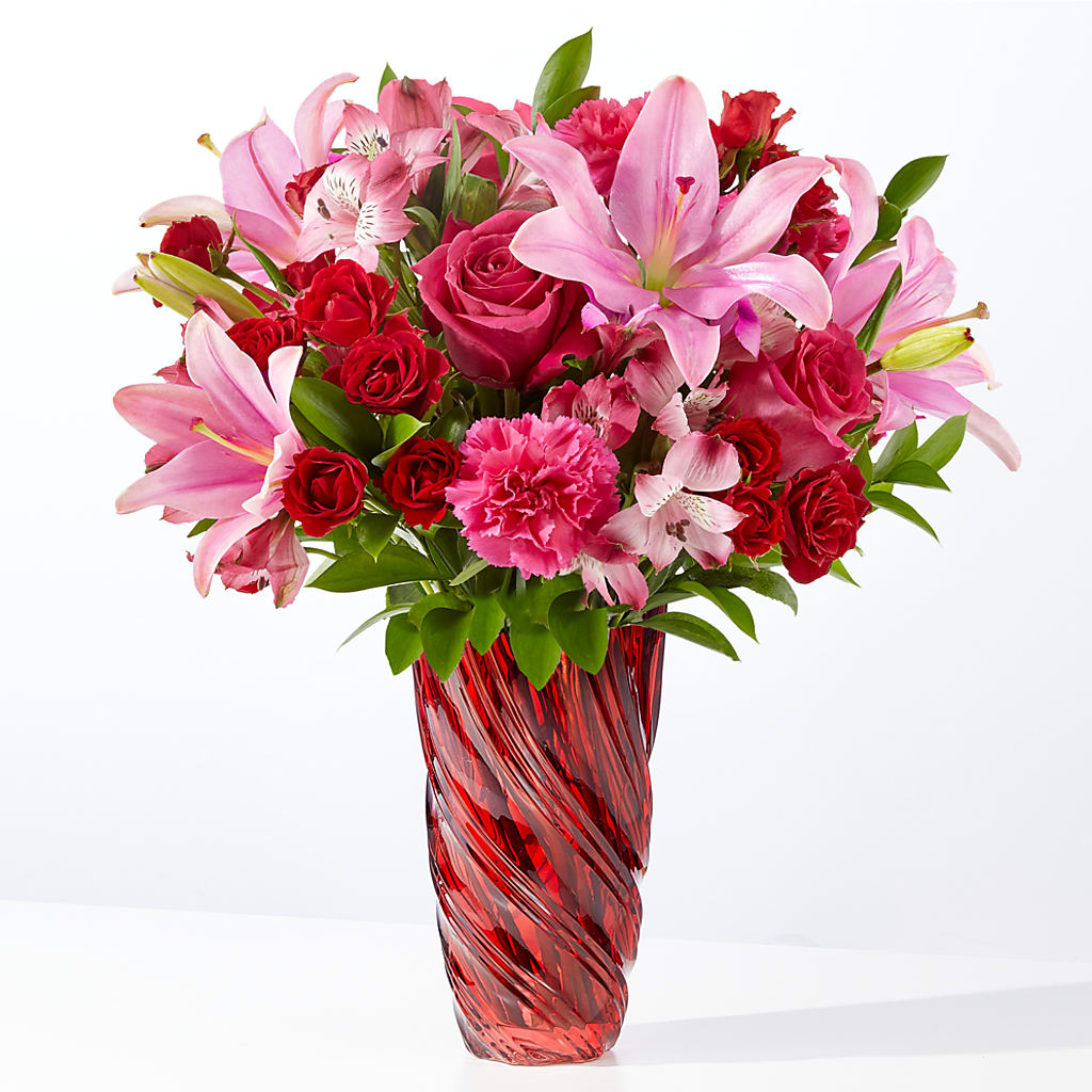 Bouquet d'amour avec vase de luxe en spirale