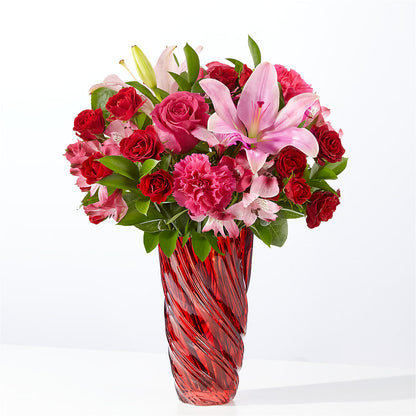 Bouquet d'amour avec vase de luxe en spirale